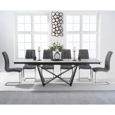 Oak&More Blenheim 180cm White Ceramic Dining Table with Lorin Chairs - White, 6 Chairs