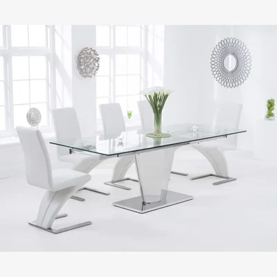 Oak&More Liberty 160cm Extending Glass Dining Table With 4 Grey Hampstead Z Chairs
