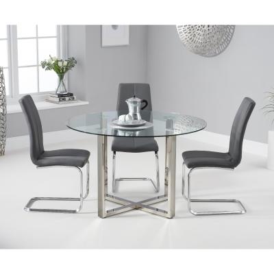 Oak&More Vaso 120cm Round Glass Dining Table With Tarin Dining Chairs - White, 4 Chairs