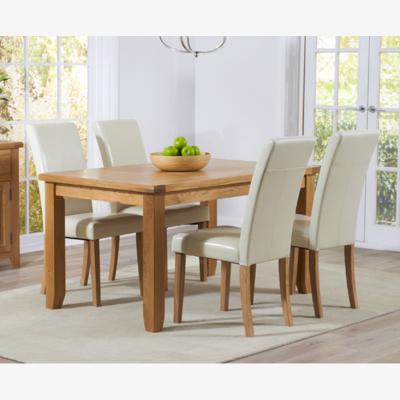 Oak&More Yateley 140cm Oak Dining Table With 4 Grey Albany Chairs