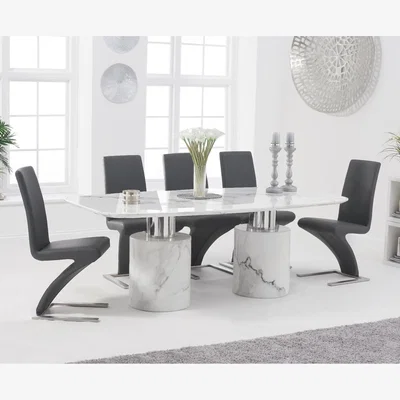 Oak&More Antonio 180cm White Marble Dining Table With 8 Grey Hampstead Z Chairs