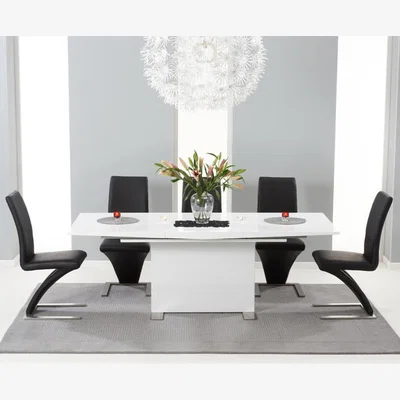 Oak&More Modena 150cm White High Gloss Extending Dining Table With 4 Ivory White Hampstead Z Chairs