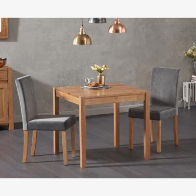Oak&More York 80cm Solid Oak Dining Table With 2 Grey Lila Velvet Chairs