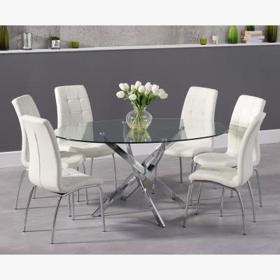Oak&More Bernini 165cm Oval Glass Dining Table with 4 Grey Vigo Chairs
