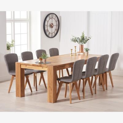 Oak&More Madrid 240cm Oak Table With 8 Grey Ruben Faux Leather Chairs