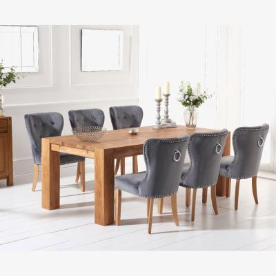 Oak&More Madrid 240cm Solid Oak Dining Table With 8 Blue Knightsbridge Velvet Chairs