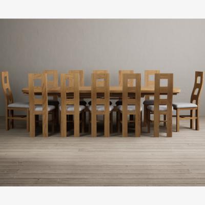 Oak&More Extending Olympia 180cm Solid Oak Dining Table with 8 Oak Natural Chairs