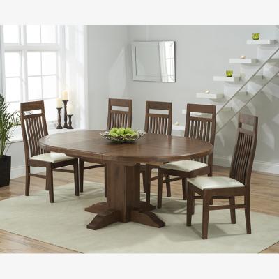 Oak&More Torino Dark Solid Oak Extending Pedestal Dining Table With 8 Brown Monaco Chairs