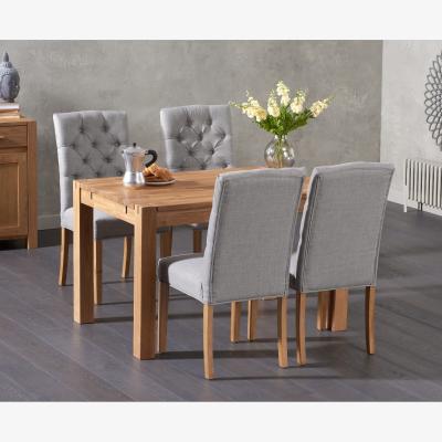 Oak&More Verona 120cm Solid Oak Dining Table With 6 Cream Isabella Fabric Chairs