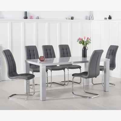 Oak&More Atlanta 200cm Light Grey High Gloss Dining Table With 10 White Lorin Chairs