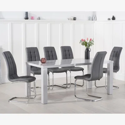 Oak&More Atlanta 200cm Light Grey High Gloss Dining Table With 10 White Lorin Chairs