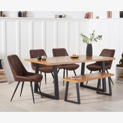Oak&More Urban 180cm Industrial Dining Table with Marcel Antique Chairs and Benches - Brown, 4 Chairs