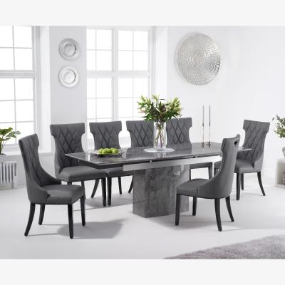 Oak&More Metropolis 160cm Extending Grey Marble Dining Table With 10 Grey Freya Chairs