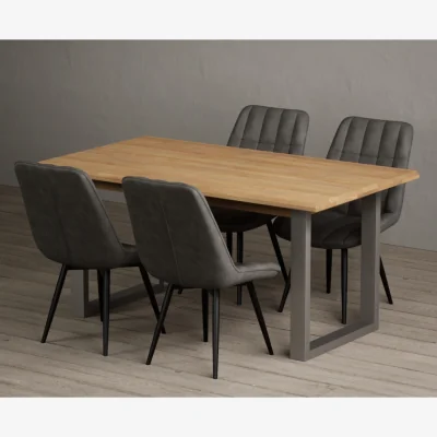 Oak&More Parker 160cm Solid Oak Dining Table with 6 Brown Larson Chairs