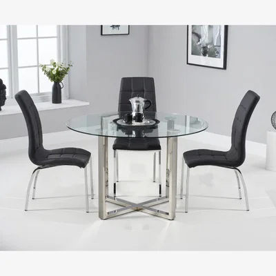 Oak&More Vaso 120cm Round Glass Dining Table with Calgary Chairs - Red, 4 Chairs