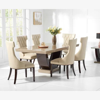 Oak&More Novara 200cm Brown Pedestal Marble Dining Table with 10 Grey Sophia Chairs