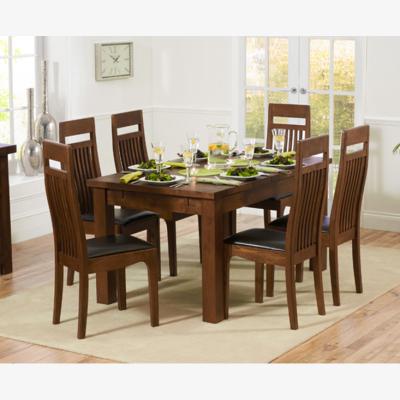 Oak&More Normandy 150cm Dark Solid Oak Extending Dining Table With 6 Brown Monaco Chairs