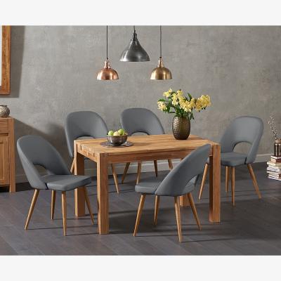 Oak&More Thetford 120cm Solid Oak Dining Table With 4 Grey Hudson Faux Leather Chairs