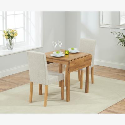 Oak&More Extending York 70cm Solid Oak Dining Table With 2 Grey Lila Fabric Chairs