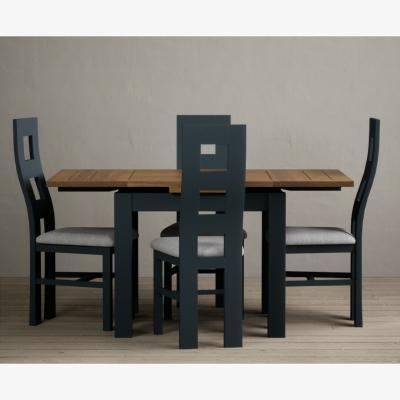 Oak&More Extending Buxton 90cm Oak and Dark Blue Painted Dining Table with 6 Rustic Oak Painted Chairs