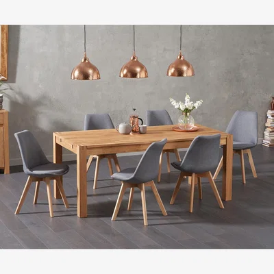 Oak&More Verona 150cm Solid Oak Extending Dining Table With 8 Dark Grey Duke Fabric Chairs