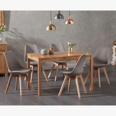 Oak&More Oxford 120cm Solid Oak Dining Table With 6 White Duke Faux Leather Chairs