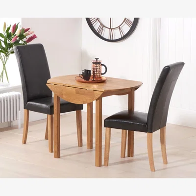 Oak&More Oxford 90cm Solid Oak Drop Leaf Extending Dining Table With 2 Red Albany Chairs