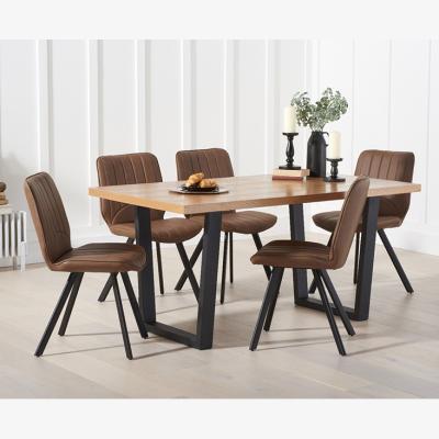 Oak&More Orangon 160cm Industrial Dining Table with Dexter Faux Leather Chairs
