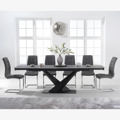 Oak&More Extending Jacob 180cm Grey Stone Dining Table with 8 Grey Vigo Chairs
