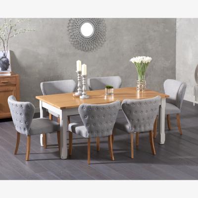 Oak&More Somerset 180cm Oak and Grey Painted Extending Dining Table With 10 Grey Isobel Fabric Chairs