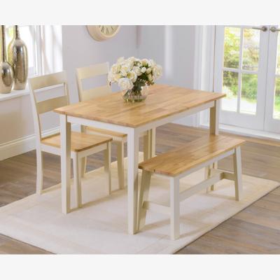 Oak&More Chiltern 114cm Oak and Cream Painted Dining Table With 2 Cream Chiltern Chairs and 2 Oak and Cream Chiltern Benches