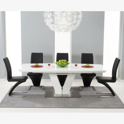 Oak&More Malaga 180cm White High Gloss Extending Dining Table With 4 Grey Hampstead Z Chairs