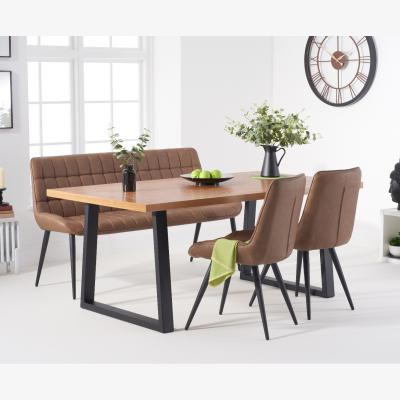 Oak&More Urban 180cm Ash and Veneer Industrial Dining Table with 4 Brown Larson Chairs with 1 Brown Bench