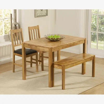 Oak&More Oxford 120cm Solid Oak Dining Table With 4 Brown Oxford Chairs and 1 Oak Oxford Benches