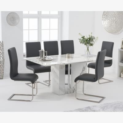 Oak&More Alicia 180cm White Marble Dining Table With 8 White Malaga Chairs