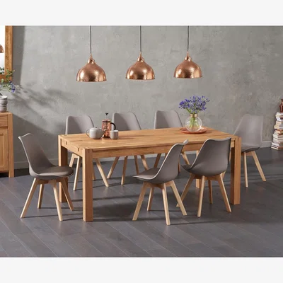 Oak&More Verona 180cm Solid Oak Dining Table With 6 White Duke Faux Leather Chairs