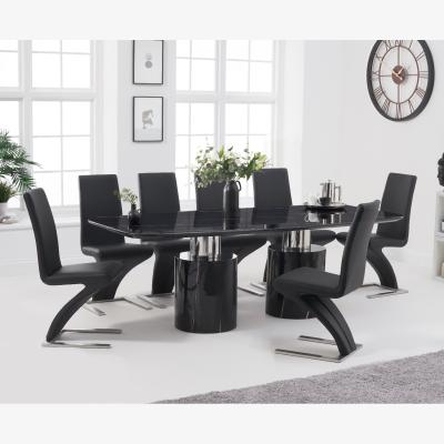 Oak&More Antonio 220cm Black Marble Dining Table With 10 Ivory White Hampstead Z Chairs