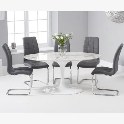 Oak&More Brighton 160cm Oval White Marble Dining Table With 6 White Lorin Dining Chairs