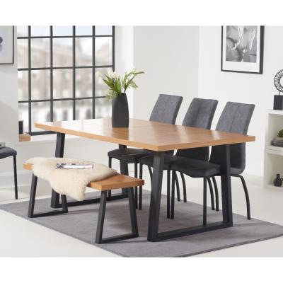 Oak&More Urban 180cm Industrial Dining Table with Noir Antique Dining Chairs and Urban Bench
