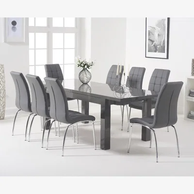 Oak&More Extending Seattle Dark Grey Gloss 160-220cm Dining Table with 6 Red Enzo Chairs