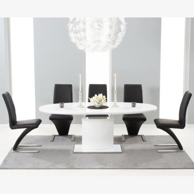 Oak&More Santana 160cm White High Gloss Extending Pedestal Dining Table With 4 Grey Hampstead Z Chairs