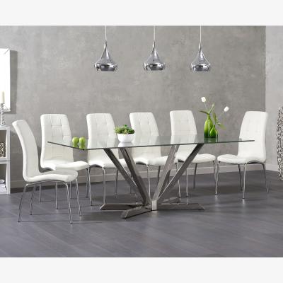 Oak&More Reno 200cm Glass Dining Table With 6 Red Calgary Chairs