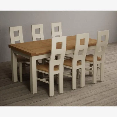 Oak&More Extending Hampshire 180cm Oak and Cream Painted Dining Table with 12 Linen Flow Back Chairs