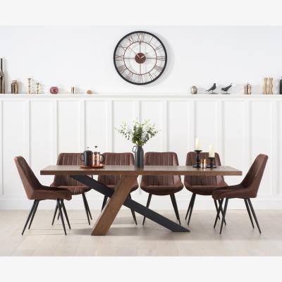 Oak&More Montana 225cm Black Leg Industrial Dining Table With 8 Brown Brody Antique Dining Chairs