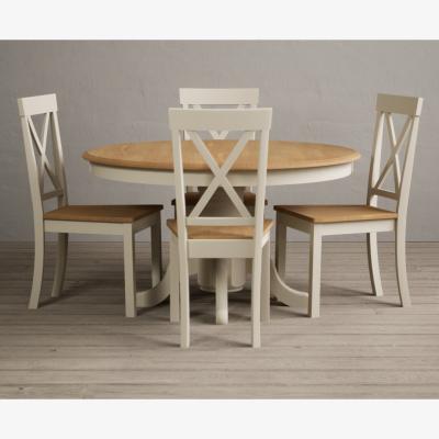 Oak&More Hertford 120cm Oak and Cream Painted Round Pedestal Table With 6 Linen Hertford Chairs