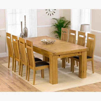 Oak&More Loire 230cm Solid Oak Extending Dining Table With 12 Grey Monaco Chairs