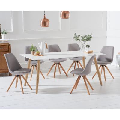 Oak&More Malmo 180cm White Table With Oscar Round Leg Fabric Chairs