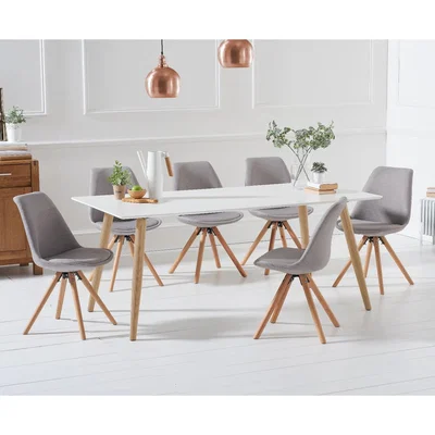 Oak&More Malmo 180cm White Table With Oscar Round Leg Fabric Chairs