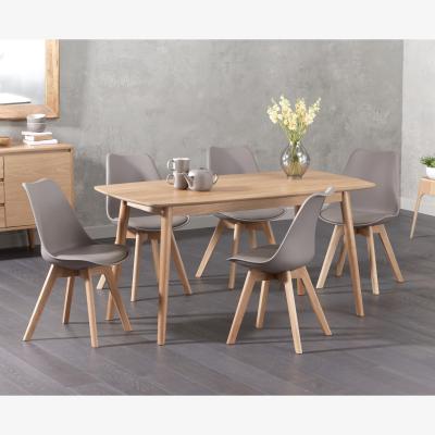 Oak&More Nordic 150cm Oak Dining Table With 6 White Duke Faux Leather Chairs