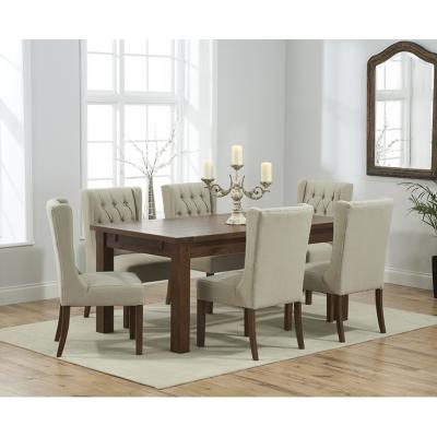 Oak&More Normandy 180cm Dark Solid Oak Extending Dining Table with Safia Fabric Dark Oak Leg Chairs - Cream, 4 Chairs